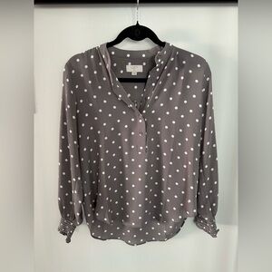 LOFT Charcoal Polka Dot Blouse